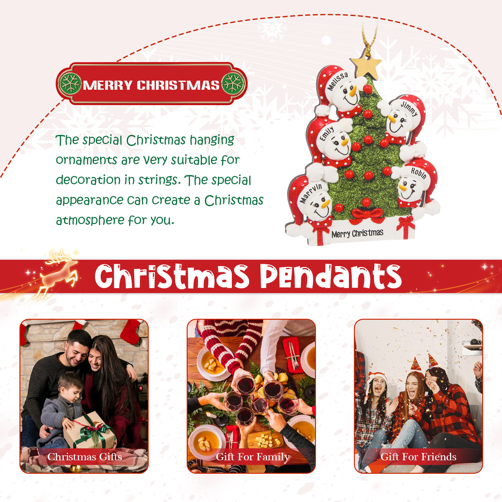 Navidad-Ornamentos Navideños de Madera Árbol y muñecos de nieve 5 Nombres con Texto Personalizados