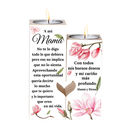 A mi mamá-Candelero de madera de dos piezas sin candela flores 1 texto personalizado-Jessemade ES
