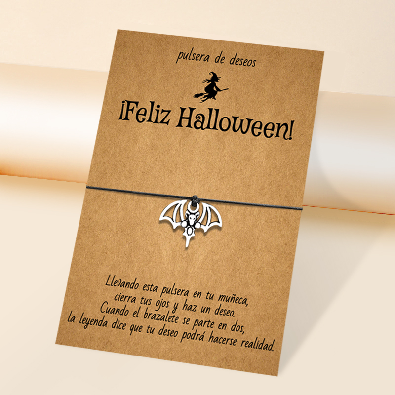 Pulsera de deseos-Unidad de pulsera y tarjeta de murciélago🦇 ¡Feliz Halloween!-Jessemade ES