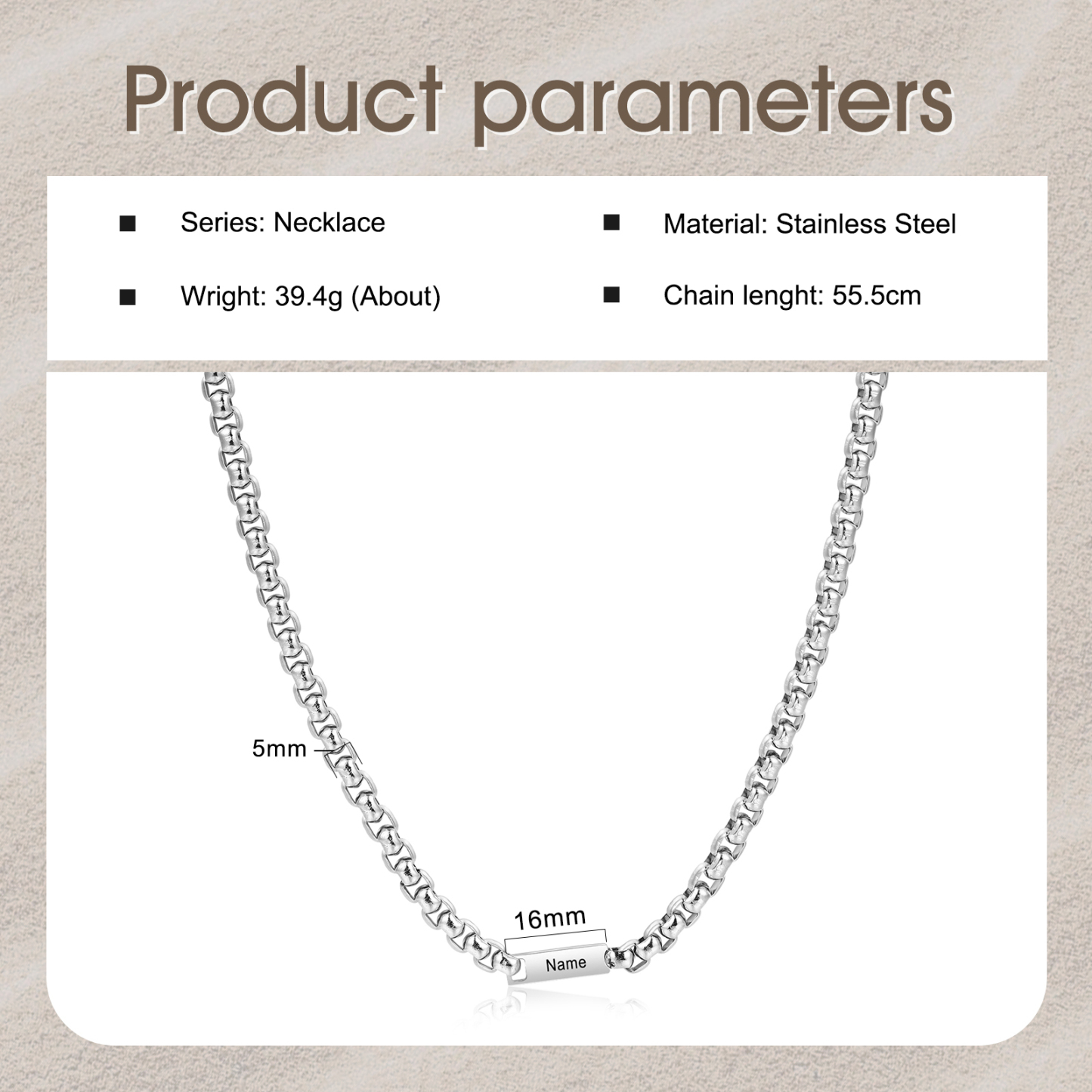 Collar de cadena personalizado con 1-5 nombres para hombre