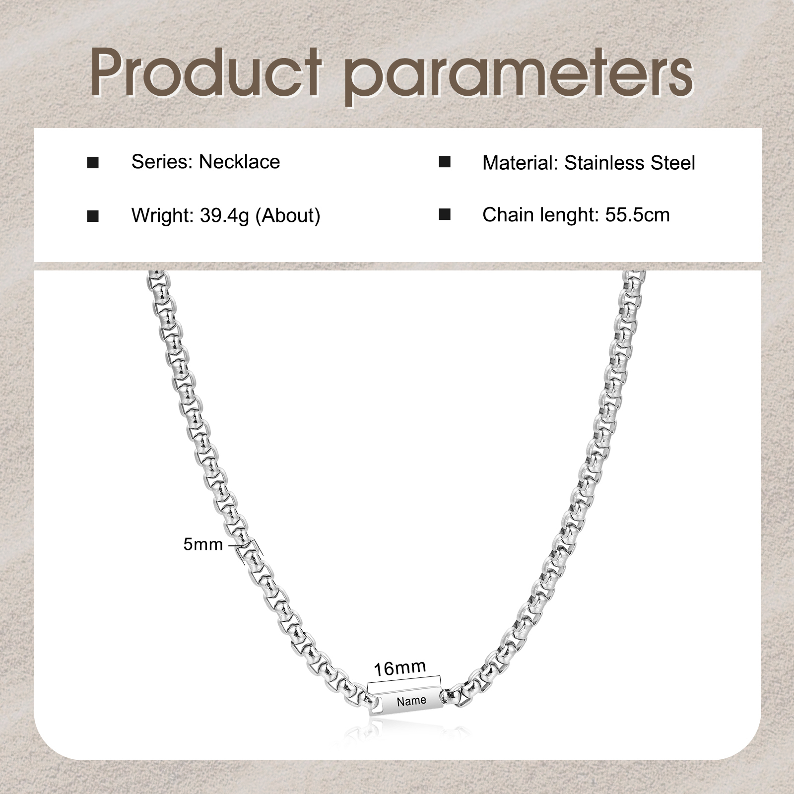 Collar de cadena personalizado con 1-5 nombres para hombre