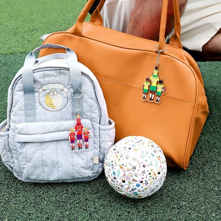 Llavero de acrílico fútbol papá y niños 1-4 nombres y personajes personalizados