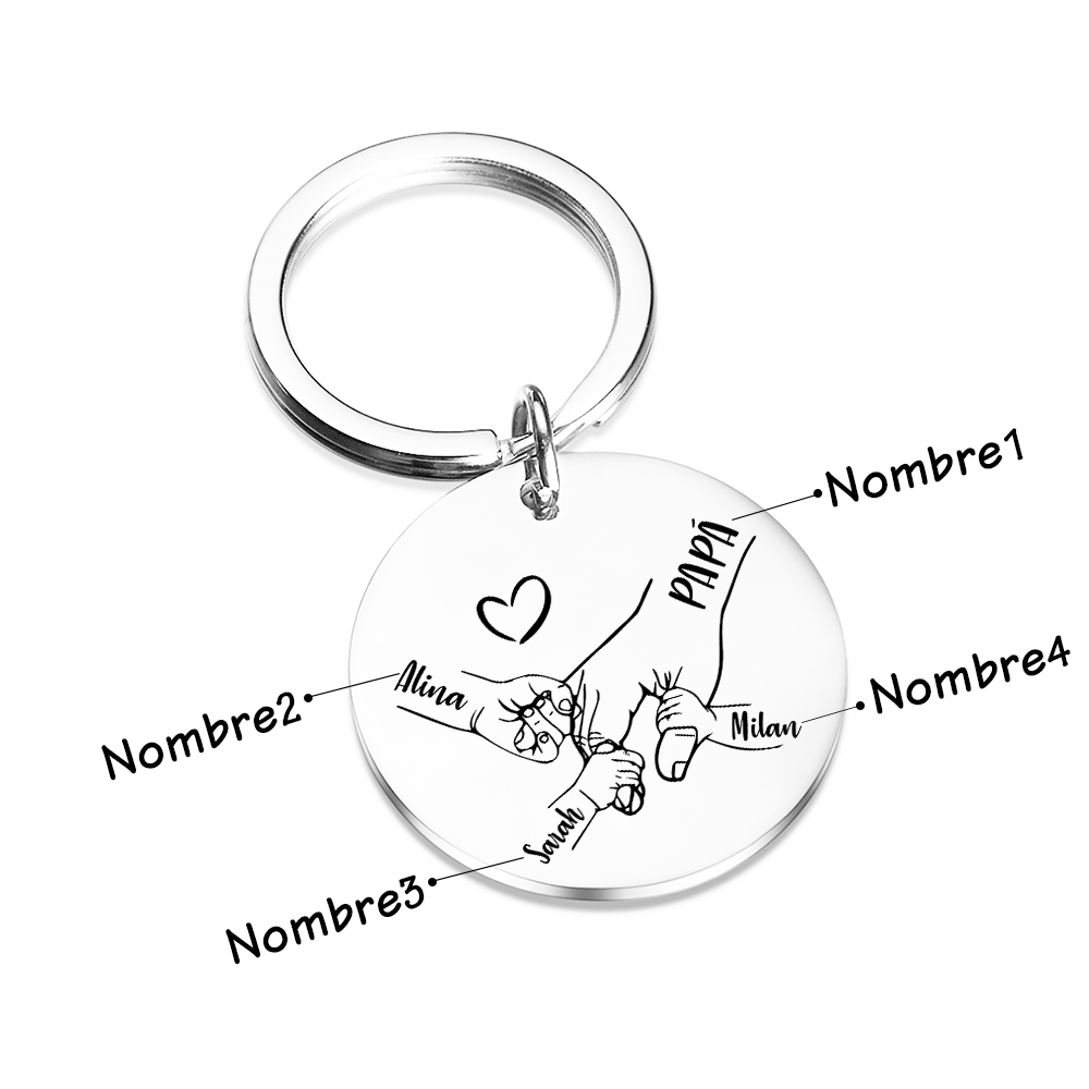 A mi papá-Llavero 2-4 nombres de placa redonda manos cogidas-Jessemade ES