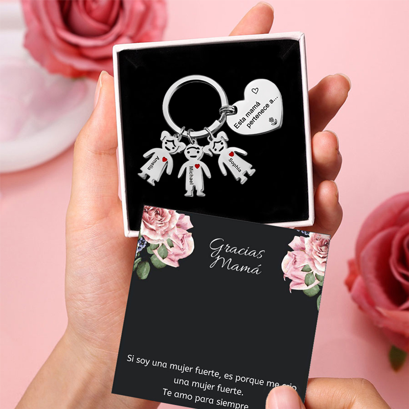 A mi mamá - Llavero con 3 nombres personalizados en "niños"-Jessemade ES