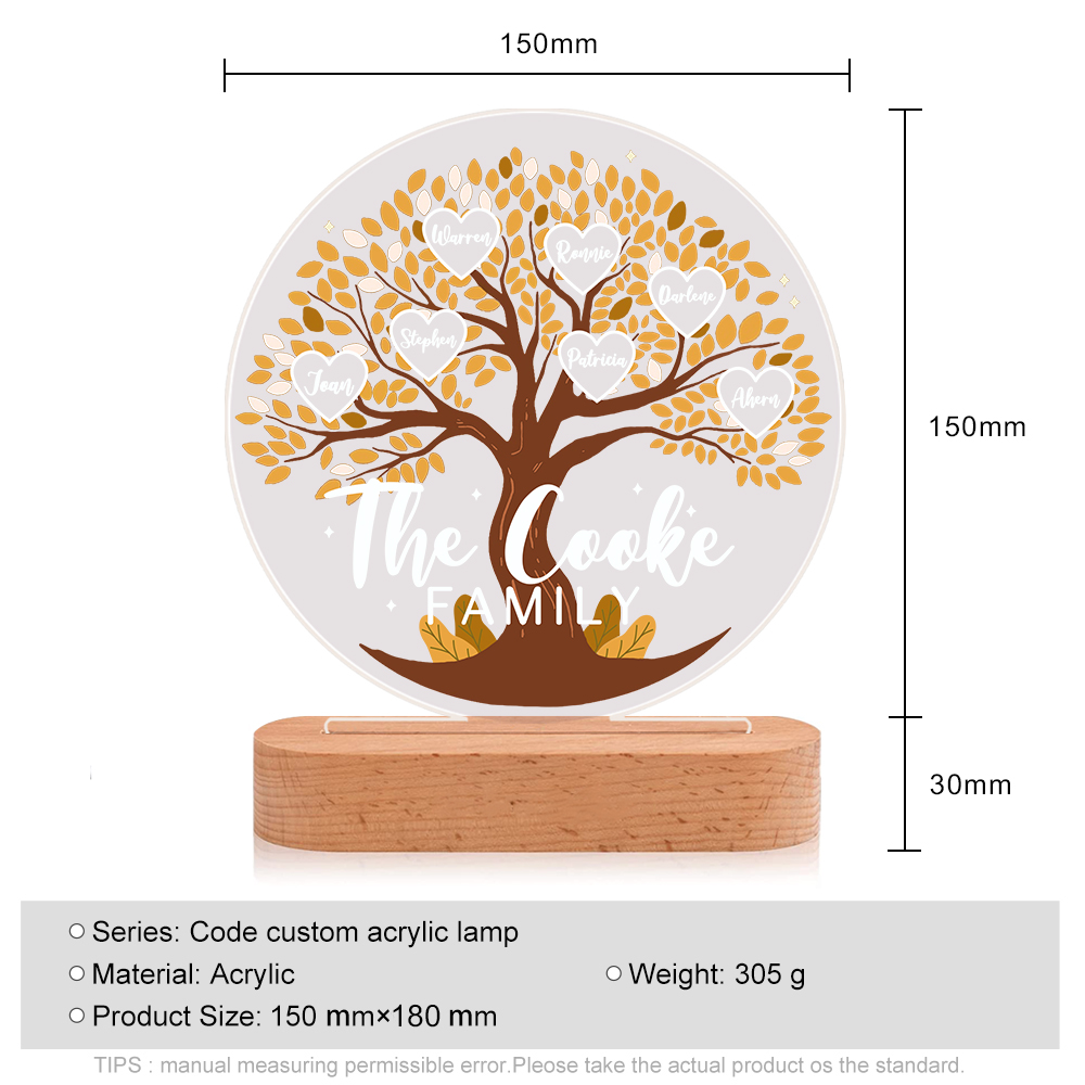 Lámpara de noche LED Árbol de la Vida 7 nombres y 1 texto personalizados-Jessemade ES