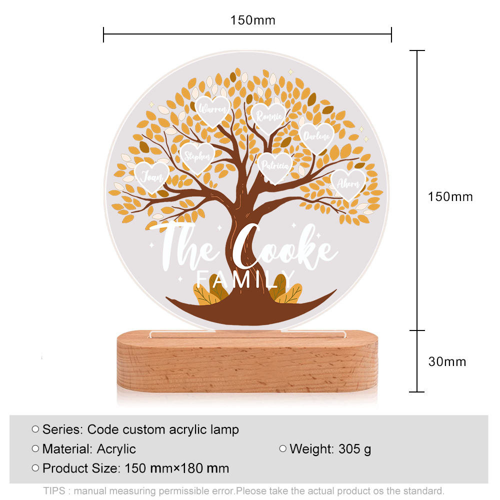 Lámpara de noche LED Árbol de la Vida 7 nombres y 1 texto personalizados-Jessemade ES