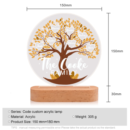 Lámpara de noche LED Árbol de la Vida 7 nombres y 1 texto personalizados-Jessemade ES