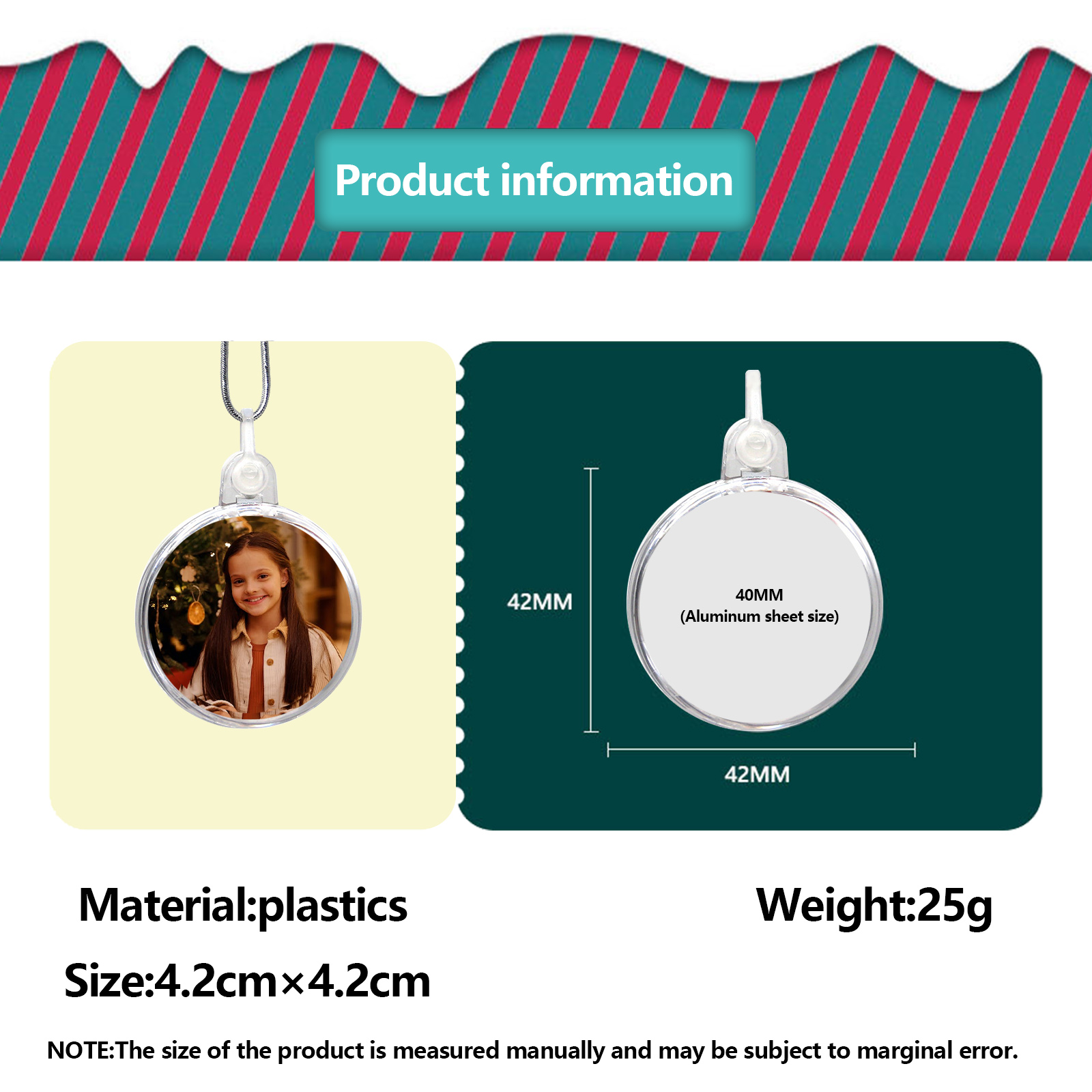 Ornamento navideño medalla redonda con 1 foto personalizada adorno del árbol