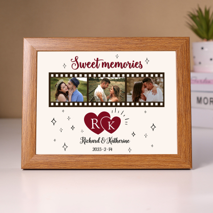 Marco de 3 fotos de madera para pareja 2 textos, 2 letras y fecha personalizados-Jessemade ES