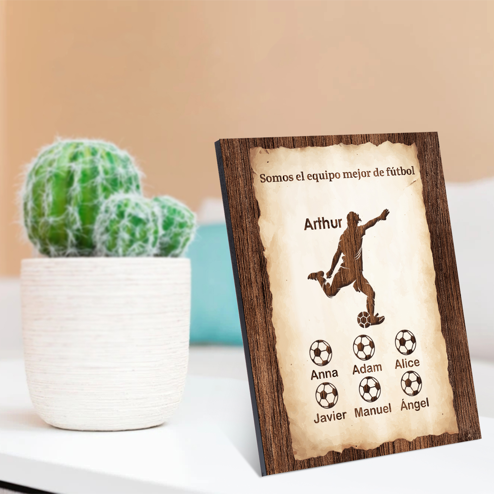 A mi papá - Lámina 2-7 nombres personalizados marco de madera equipo de fútbol-Jessemade ES