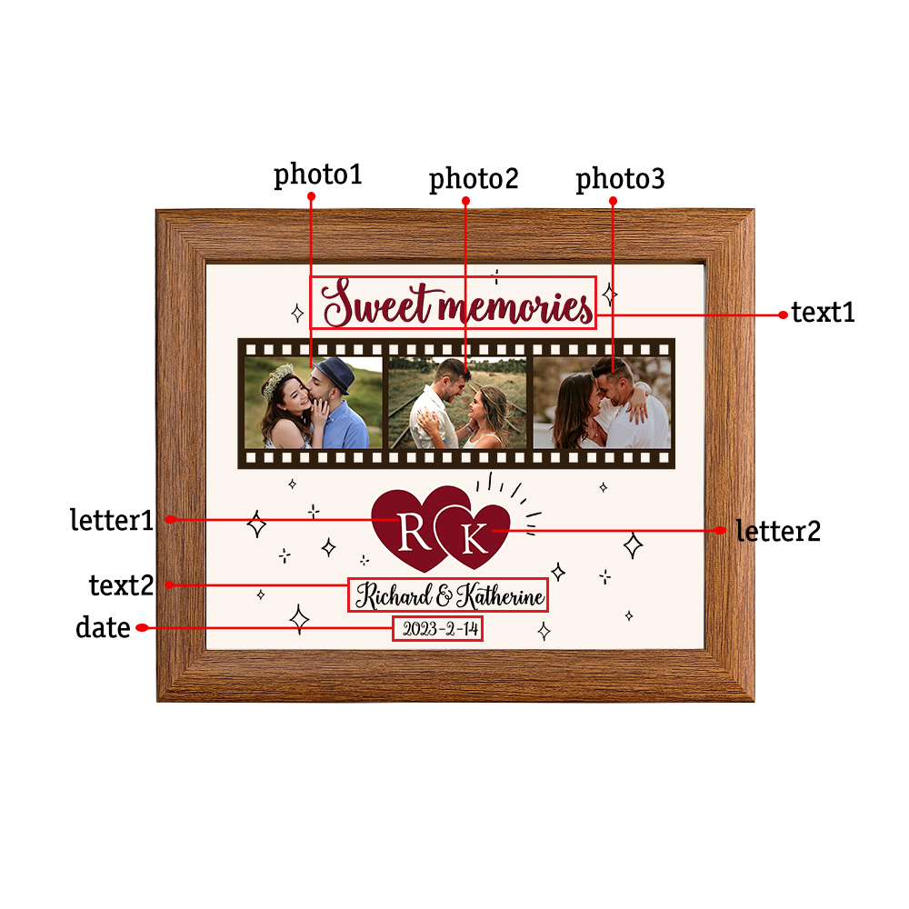 Marco de 3 fotos de madera para pareja 2 textos, 2 letras y fecha personalizados-Jessemade ES