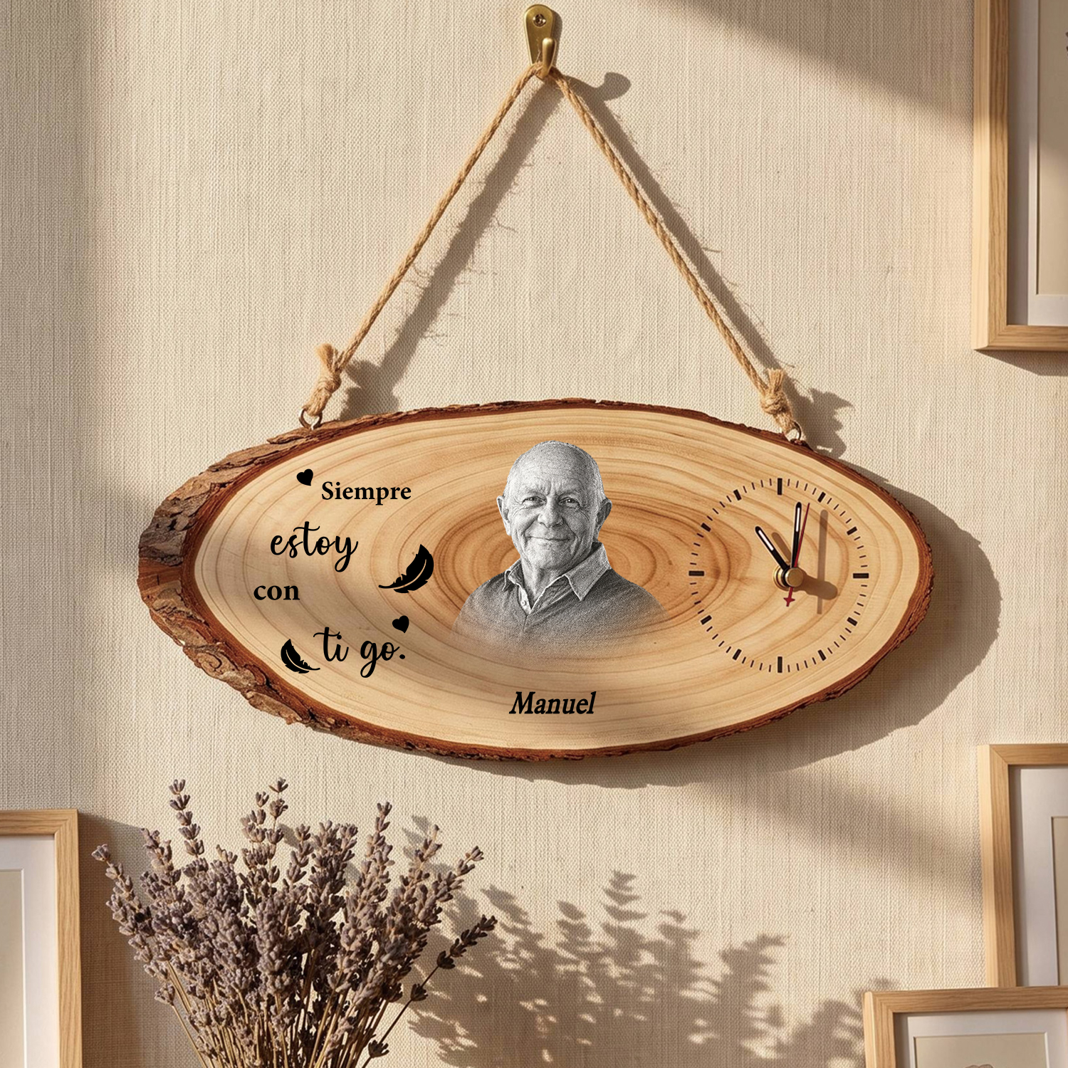 Reloj de Madera Personalizado de Recuerdo con Foto y Nombre – Regalo Conmemorativo para la Familia