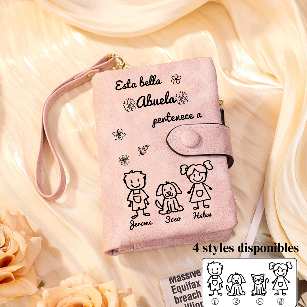 A mi abuela-Cartera, billetera con dibujos seleccionados 3 nombres personalizados monedero clásico para mujer | Jessemade