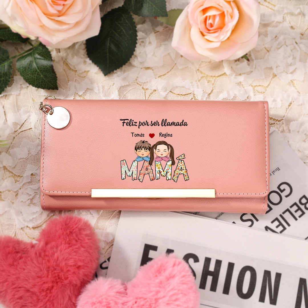 Cartera tipo llibro "Feliz por ser llamada abuela/mamá" con 1-8 nombres y apariencias personalizados monedero clásico para mujer | Jessemade