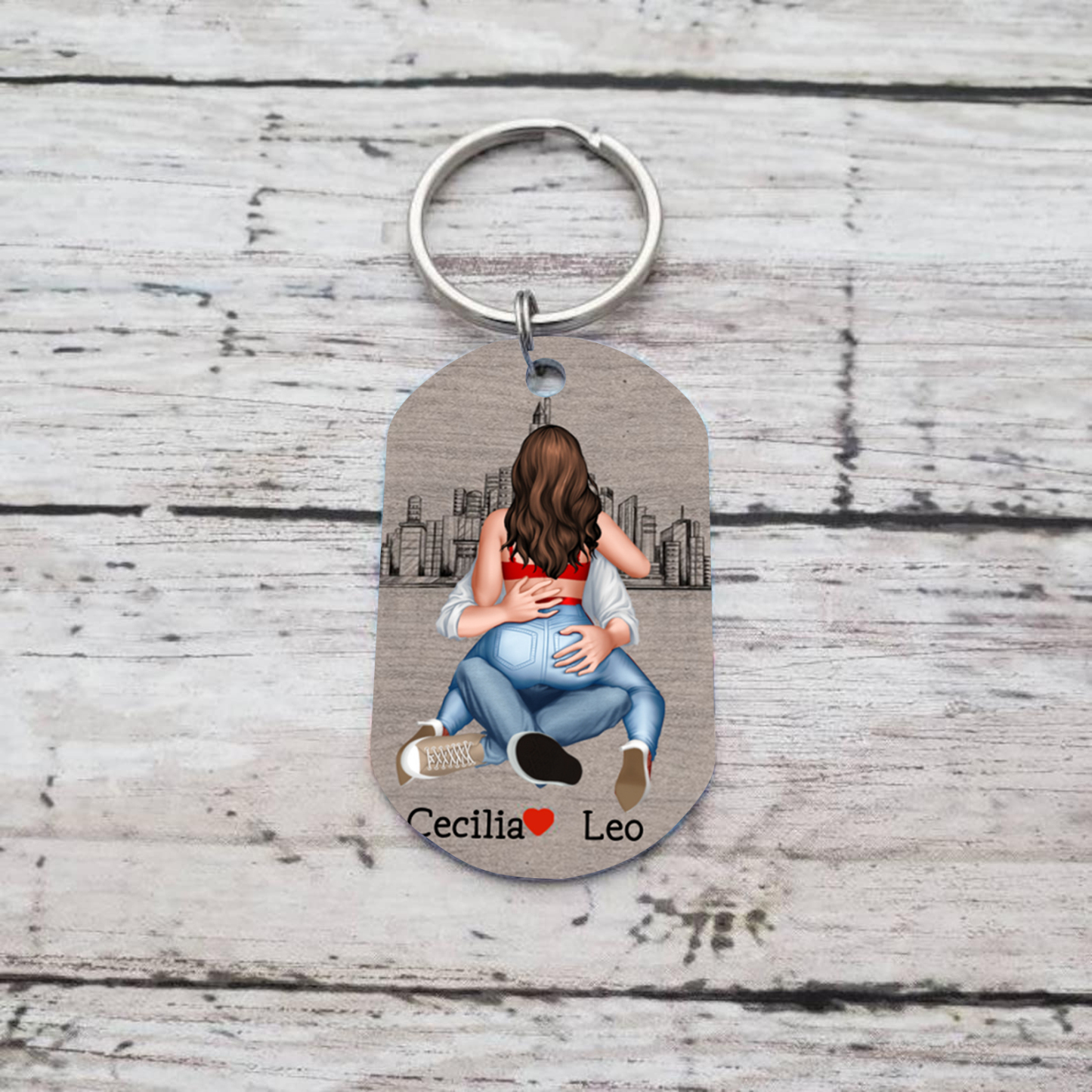 Llavero de pareja abrazada personalizado con 2 nombres y ropas | Jessemade