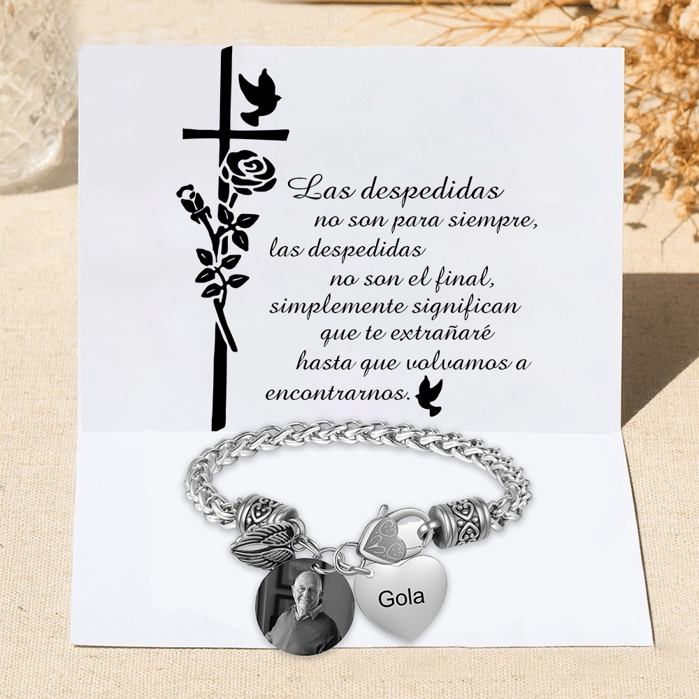 Pulsera Conmemorativa con Corazón y Alas con 1 Nombre y Foto Pulsera Personalizada | Jessemade