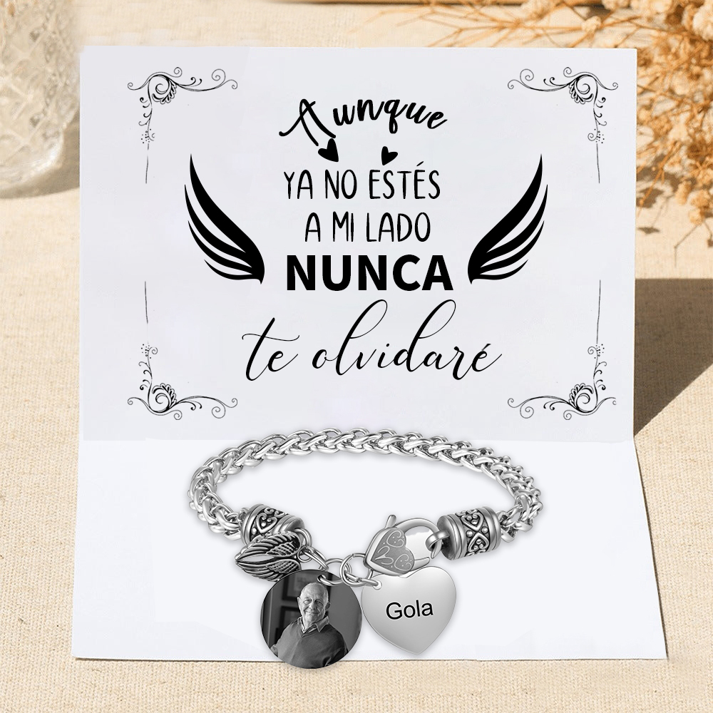 Pulsera Conmemorativa con Corazón y Alas con 1 Nombre y Foto Pulsera Personalizada | Jessemade