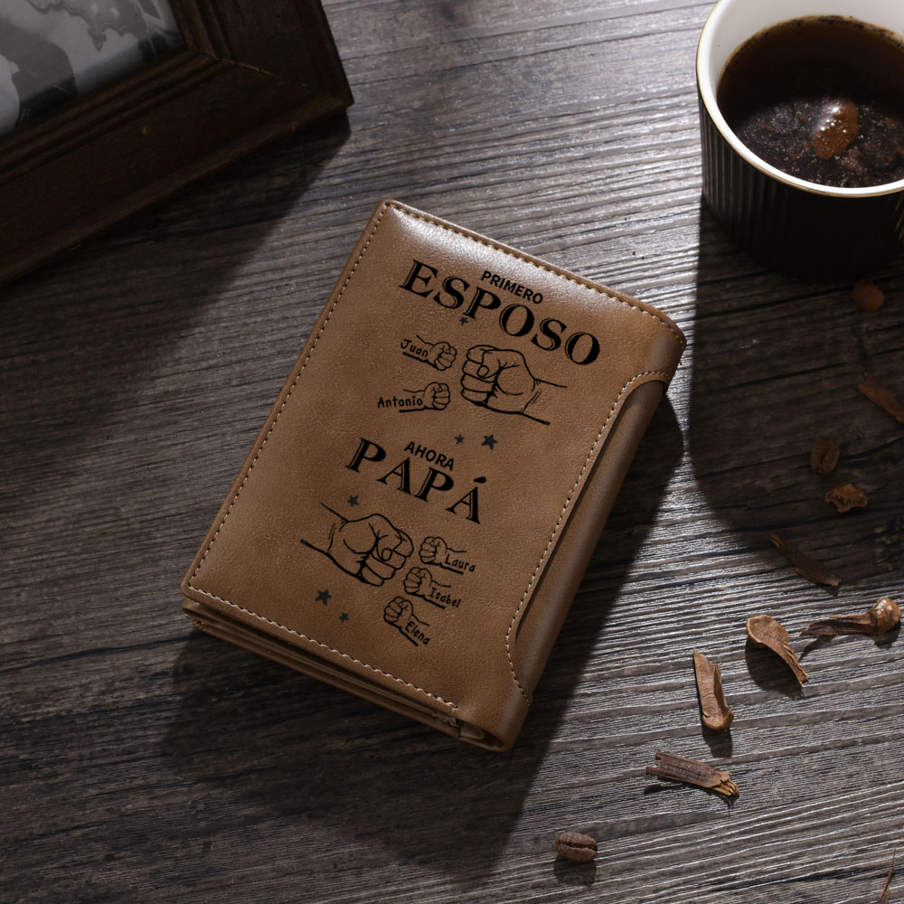 Regalo para Abuelo – Cartera personalizada con nombres y diseño de puños, práctica y emotiva