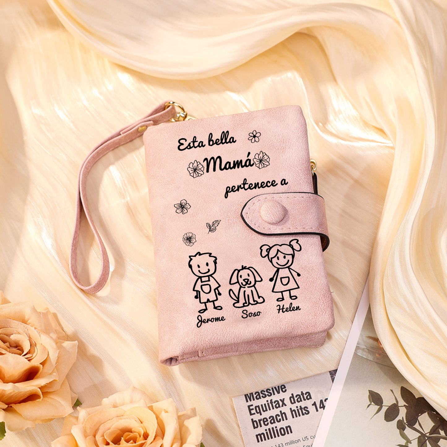 A mi mamá-Cartera, billetera con dibujos seleccionados 2 nombres personalizados monedero clásico para mujer | Jessemade