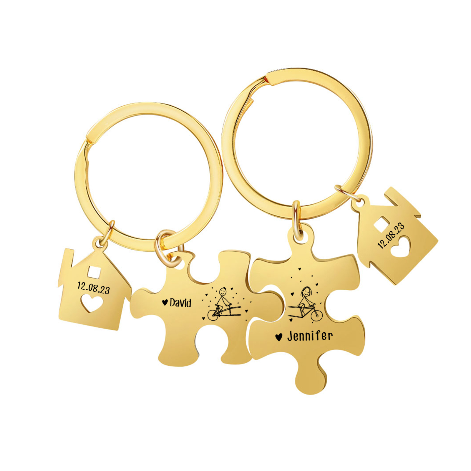 Llavero para pareja rompecabezas 2 nombres personalizados con fecha dije de casa-Jessemade ES