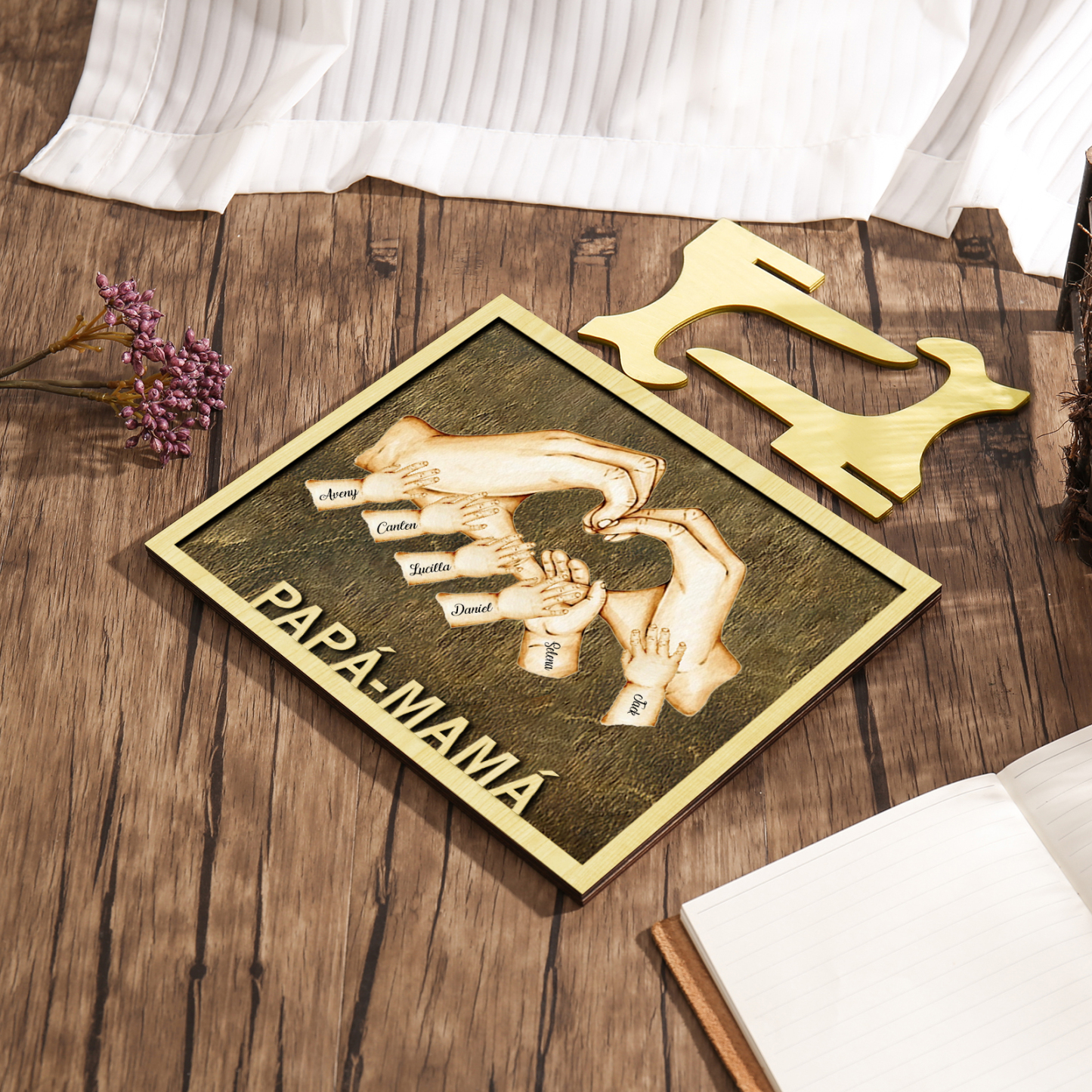 A mi mamá/papá-Adorno 2-8 nombres personalizados decoración de madera mano con mano-Jessemade ES