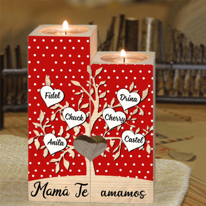 A la familia-Candelero de árbol de la vida de madera personalizado con 3-8 nombres y 1 texto sin vela-Jessemade ES