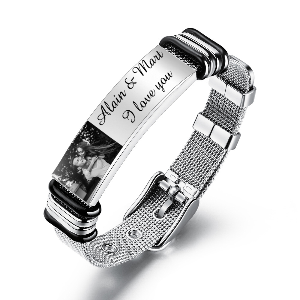 A mi papá-Pulsera de cadena personalizada con 2 textos y 1 foto-Jessemade ES