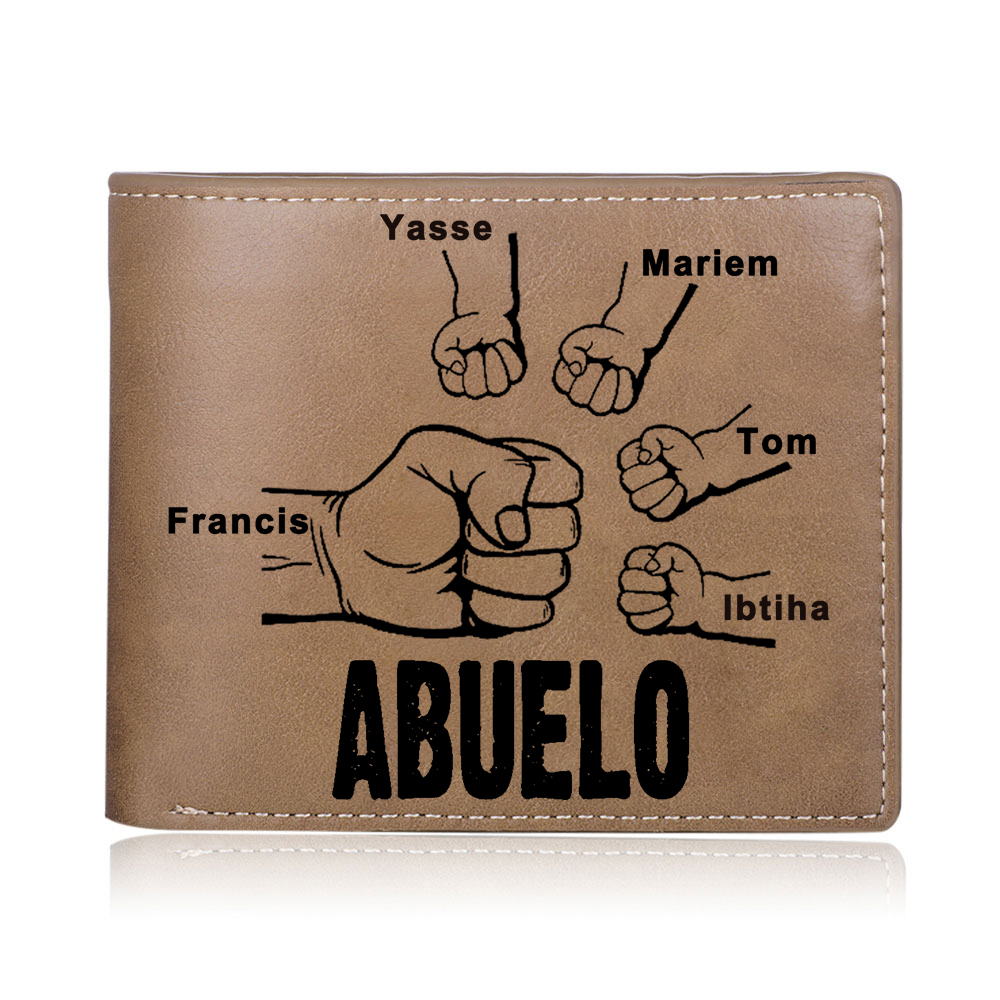 Cartera, billetera clásica puño con puño 5 nombres personalizados y una foto para abuelo-Jessemade ES