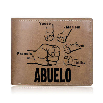 Cartera, billetera clásica puño con puño 5 nombres personalizados y una foto para abuelo-Jessemade ES