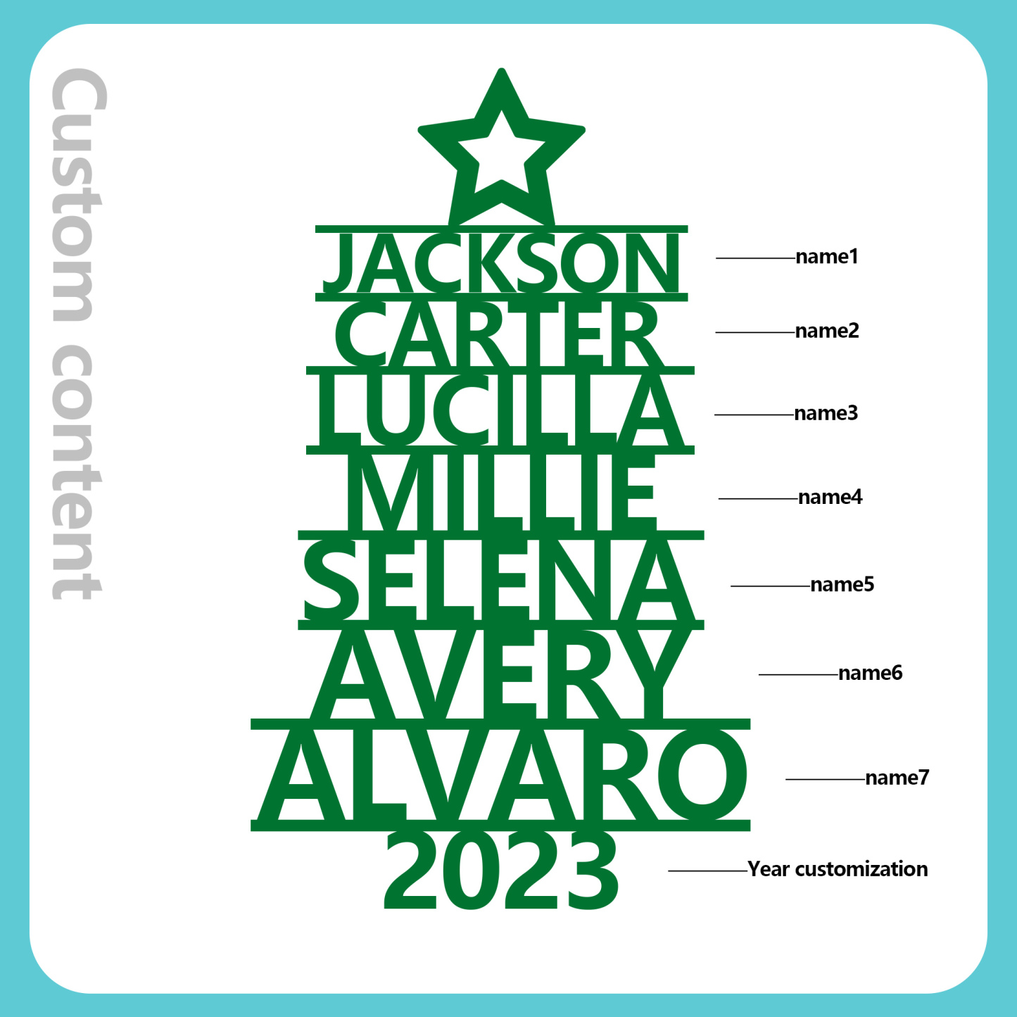 Navidad-Ornamento navideño de madera árbol de nombres con 7 nombres y año personalizados