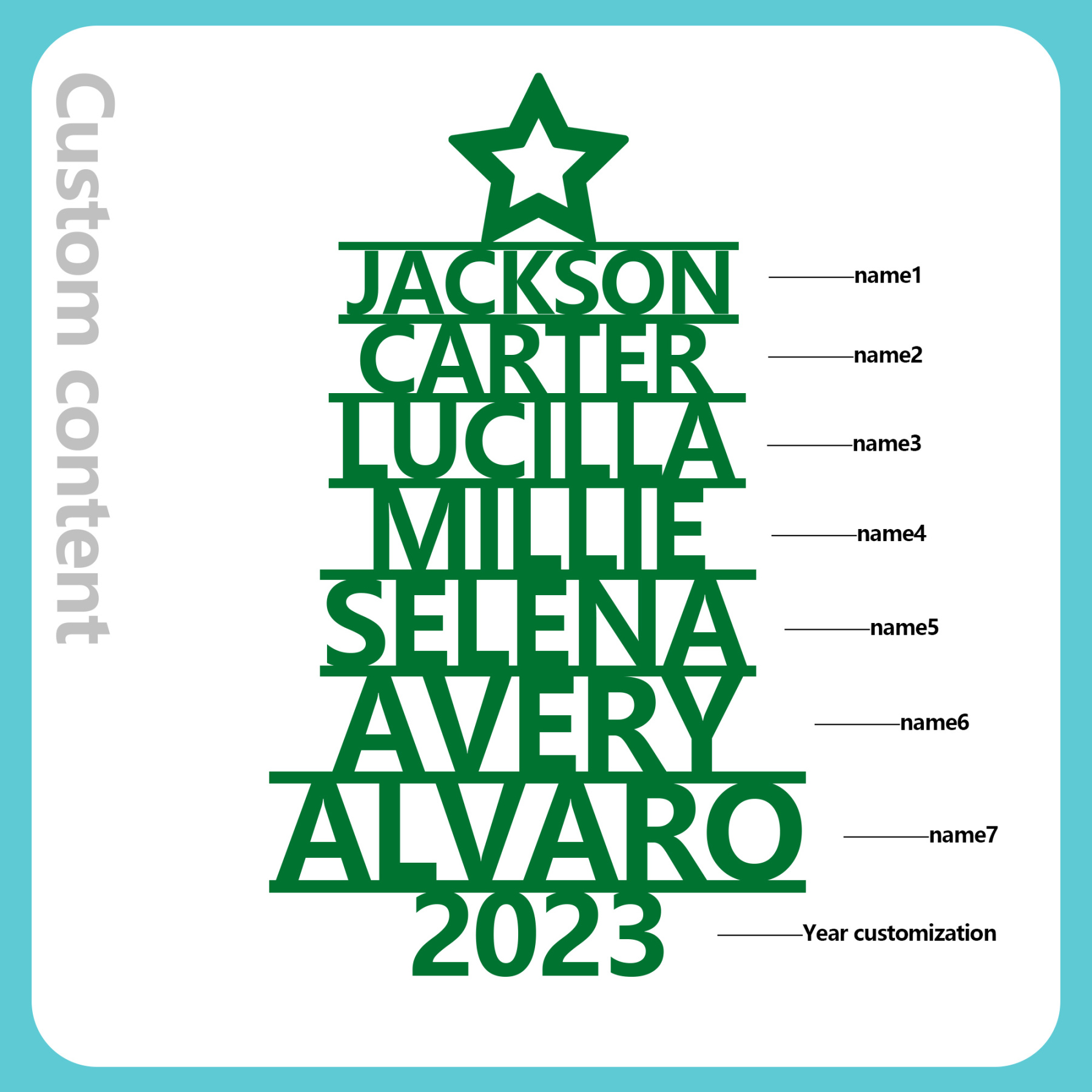 Navidad-Ornamento navideño de madera árbol de nombres con 7 nombres y año personalizados