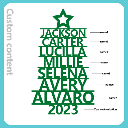 Navidad-Ornamento navideño de madera árbol de nombres con 7 nombres y año personalizados