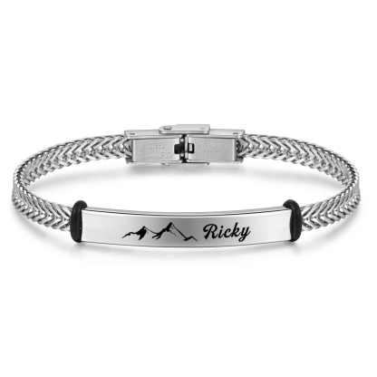 Pulsera de Cadena con Placa de Montaña Nombre Personalizado-Jessemade ES