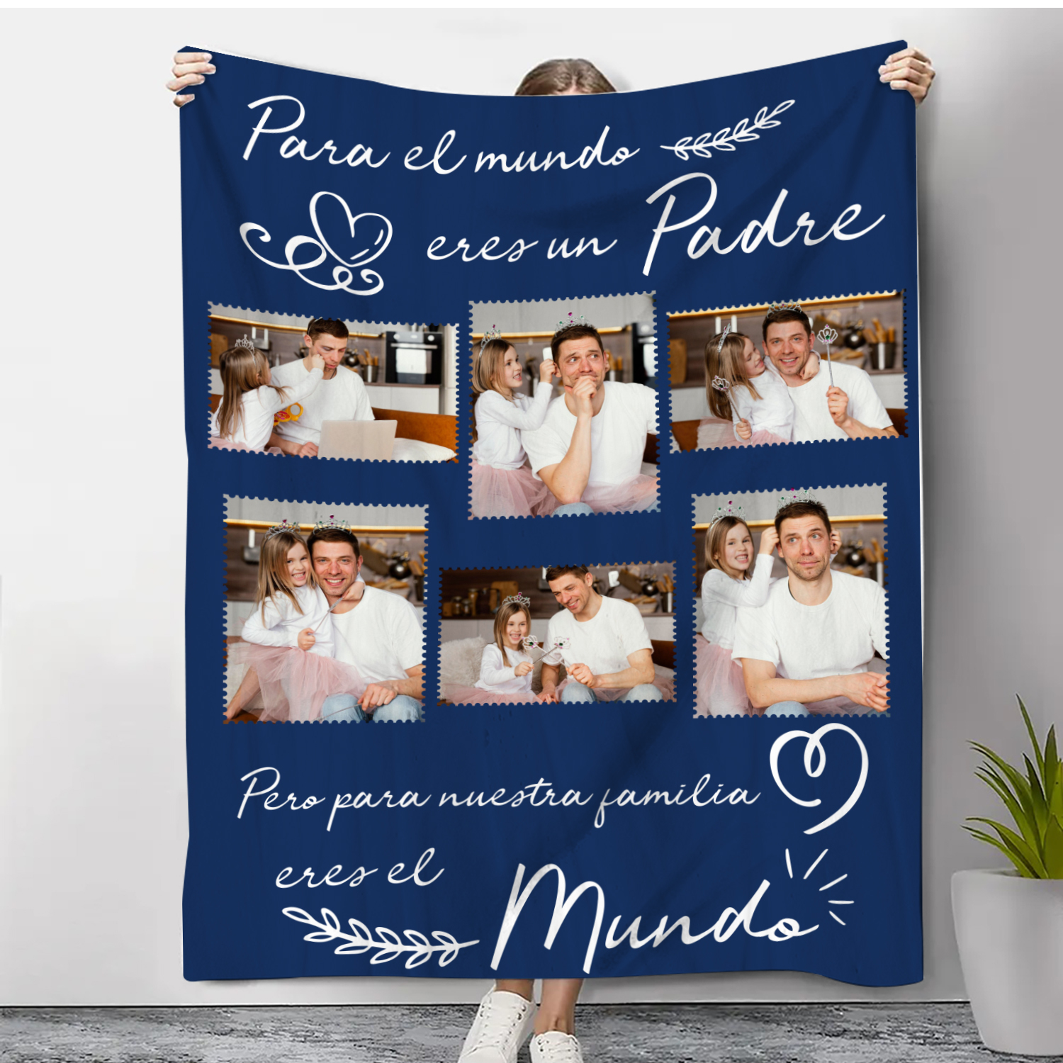 A mi padre-Manta de buen calidad personalizada con 6 fotos-Jessemade ES