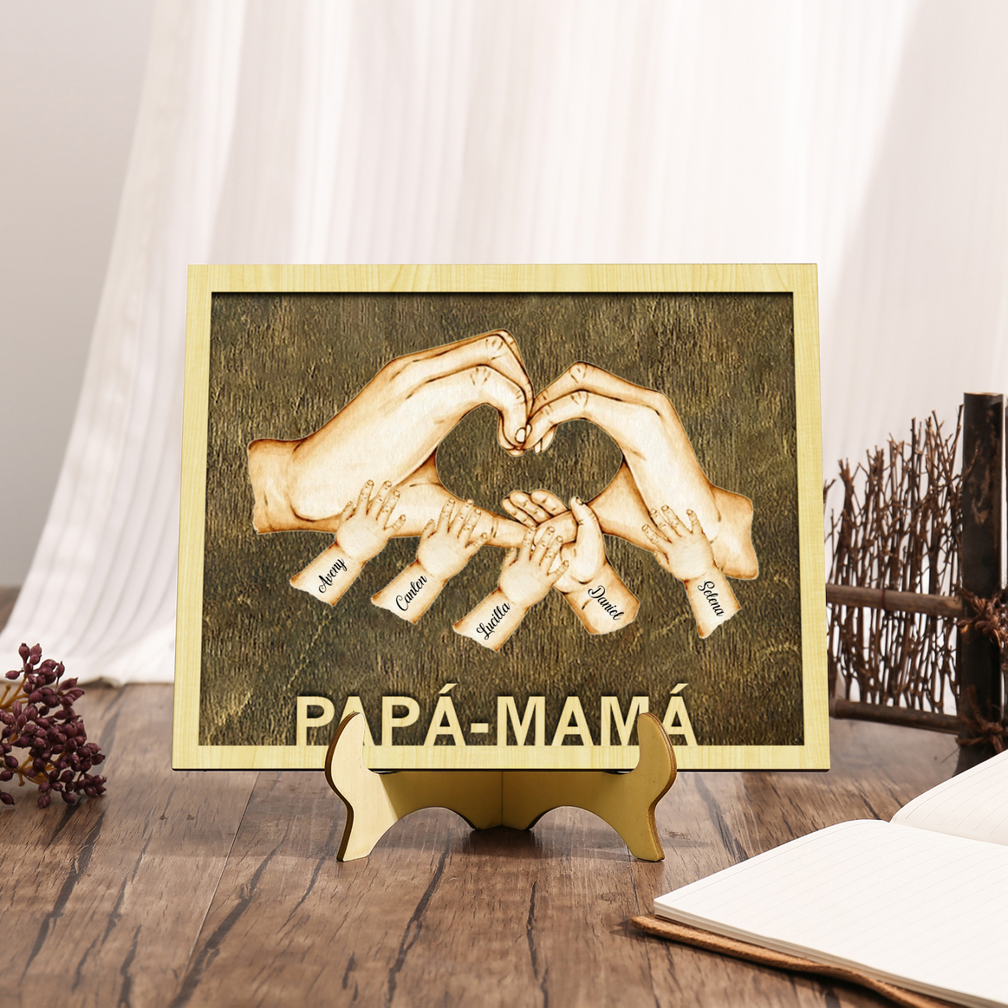 A mi mamá/papá-Adorno 2-8 nombres personalizados decoración de madera mano con mano-Jessemade ES