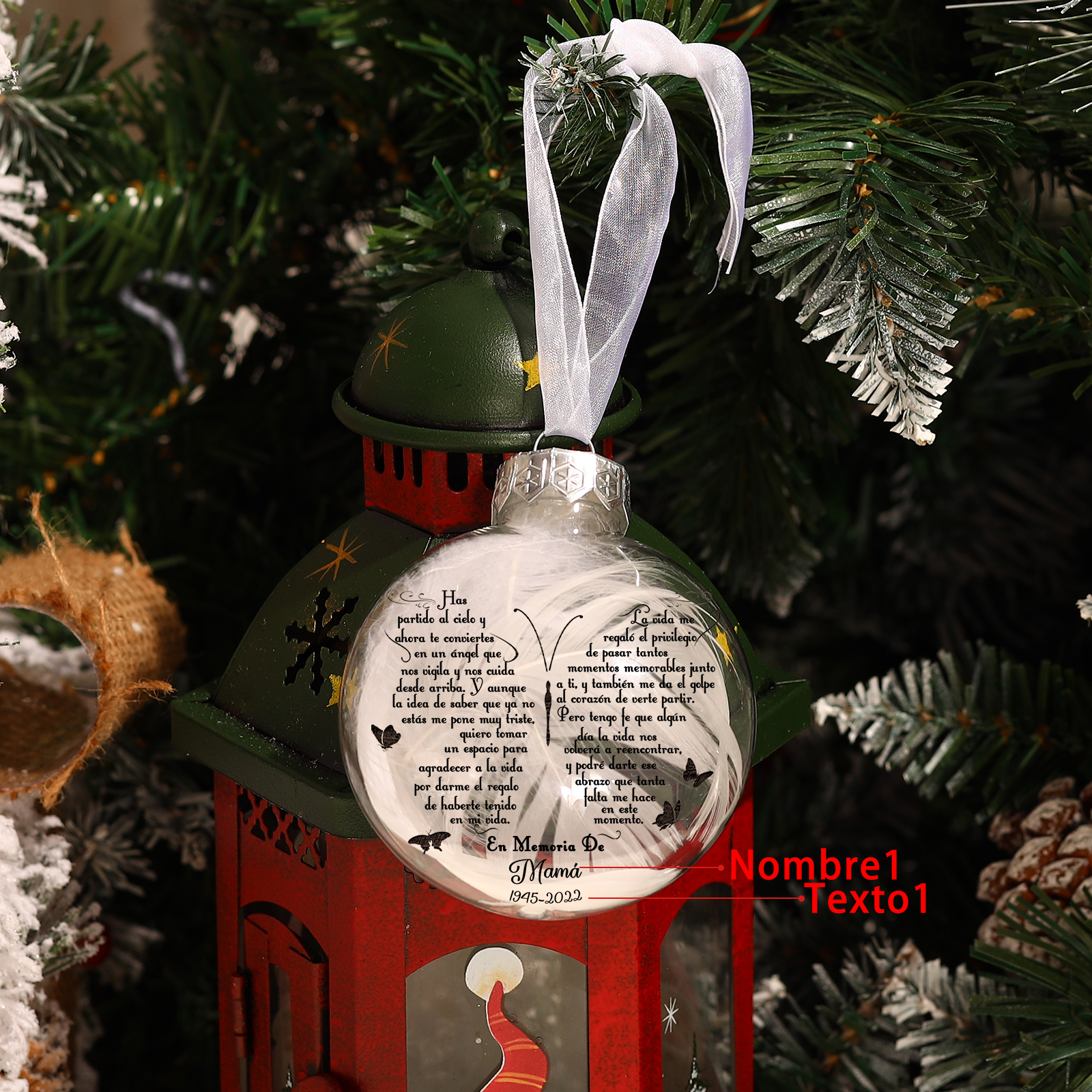 Bola navideña conmemorativa Adorno de Navidad 1 nombre y años personalizados con pluma -Jessemade ES