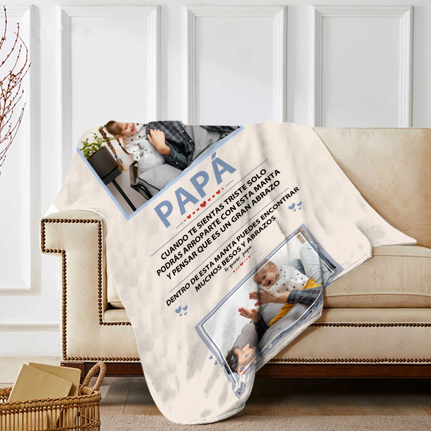 A mi padre-Manta de buen calidad personalizada con 2 fotos-Jessemade ES