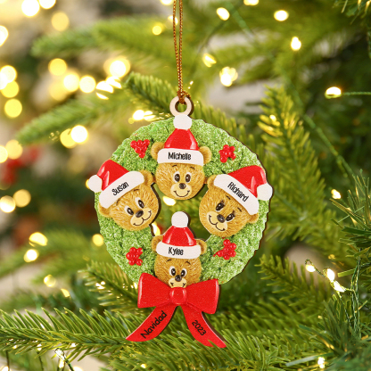 Navidad-Ornamentos Navideños de Madera Guirnalda y osos 4 Nombres con 2 Textos Personalizados