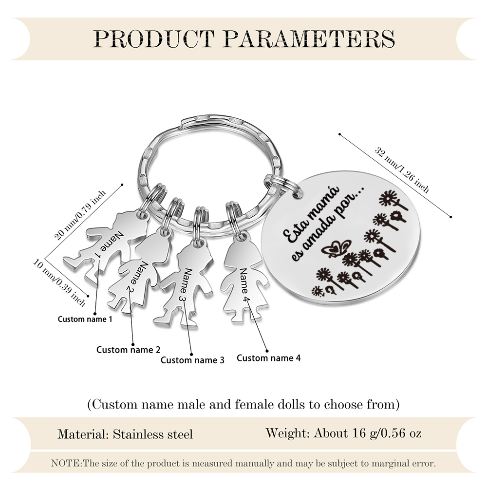 A mi mamá - Llavero con 4 nombres personalizados en "niños"-Jessemade ES