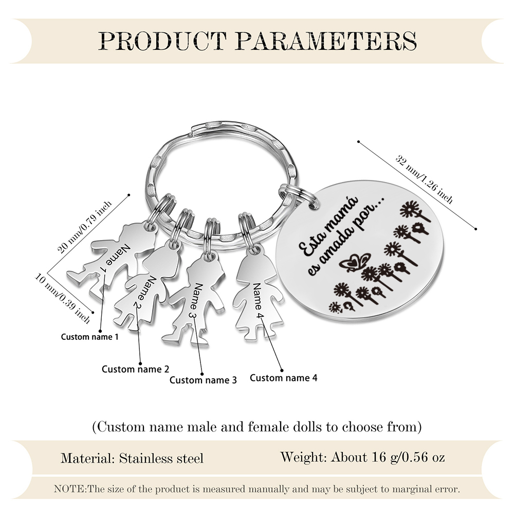 A mi mamá - Llavero con 4 nombres personalizados en "niños"-Jessemade ES