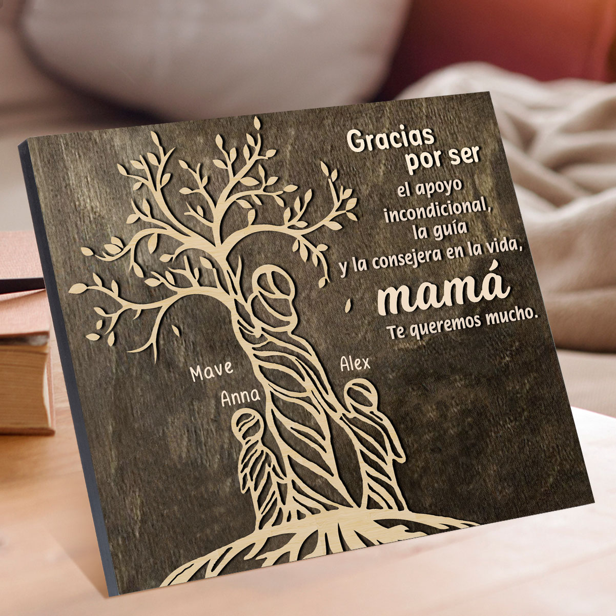A mi mamá-Lámina mujer de árbol marco de madera personalizado con 3 nombres-Jessemade ES