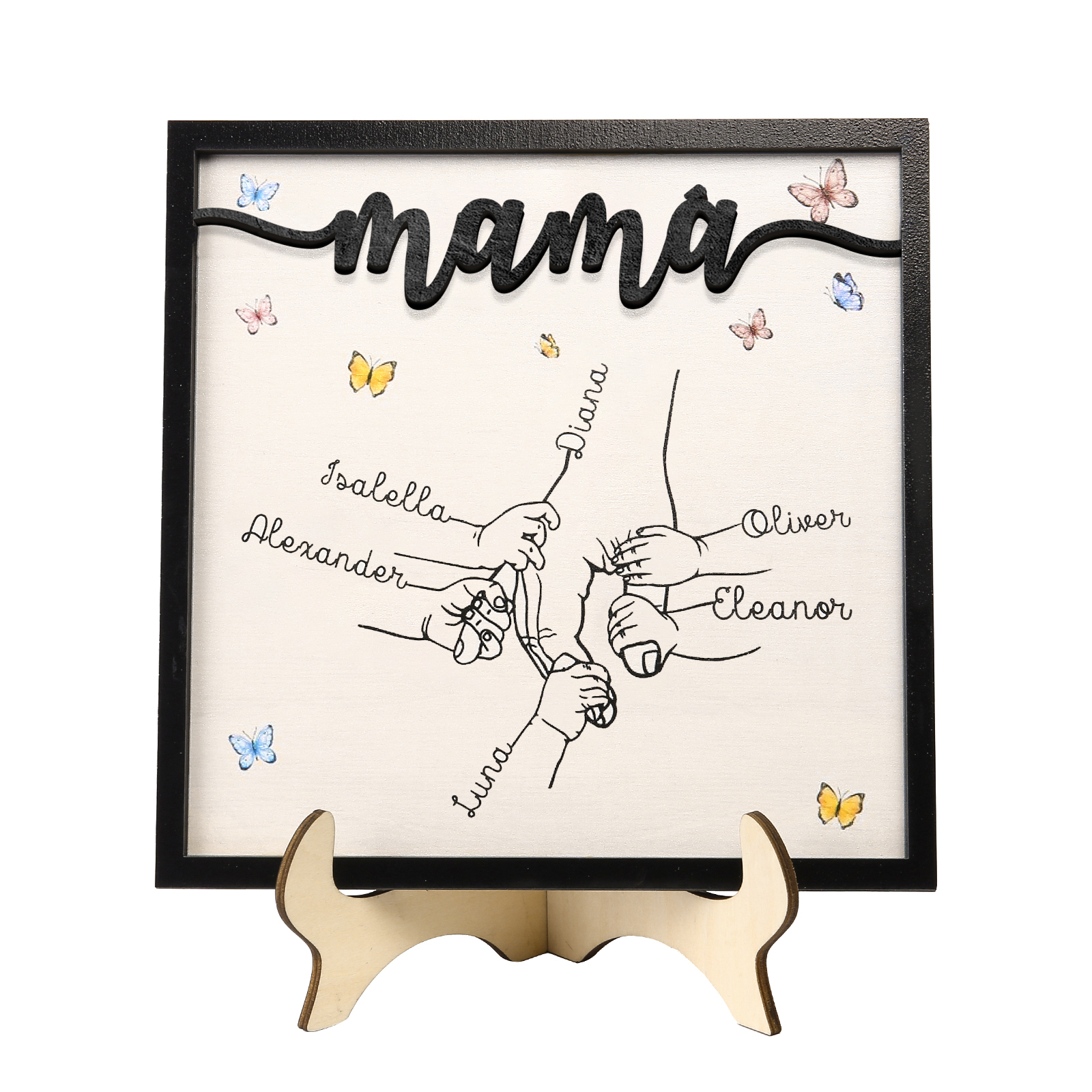 A mi mamá-Adorno 2-7 nombres personalizados decoración de madera mano con manitos-Jessemade ES