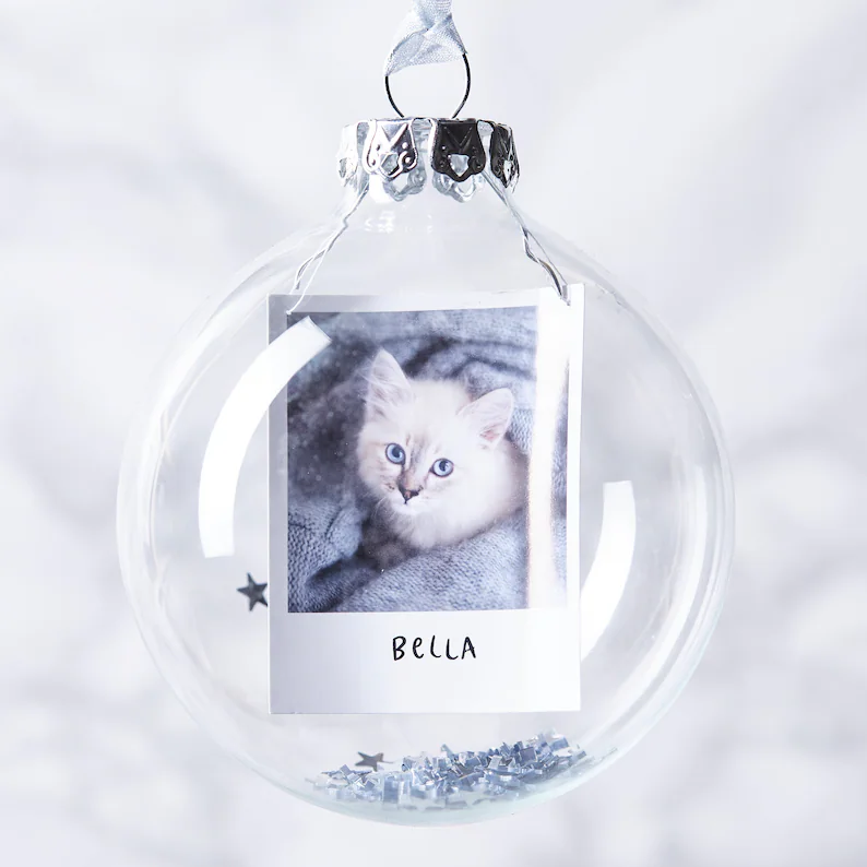 Bola navideña Adorno de Navidad 1 foto y 1 texto  personalizados