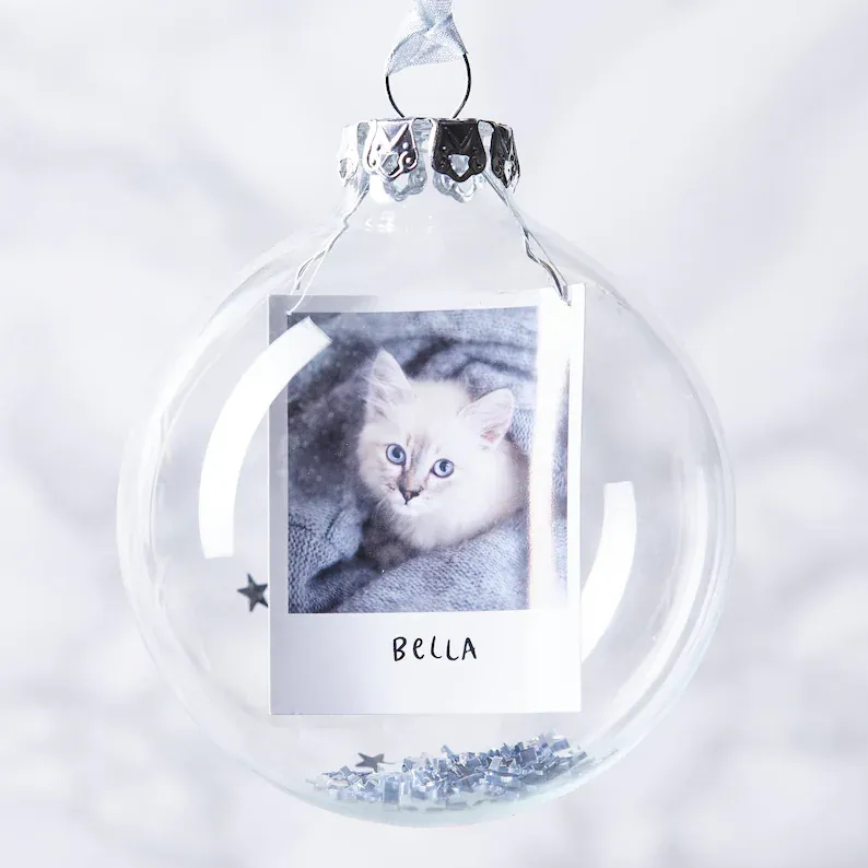 Bola navideña Adorno de Navidad 1 foto y 1 texto personalizados