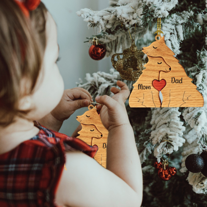 Navidad-Ornamento muñecos navideño de madera familia de zorros 2 nombres personalizados adorno del árbol-Jessemade ES