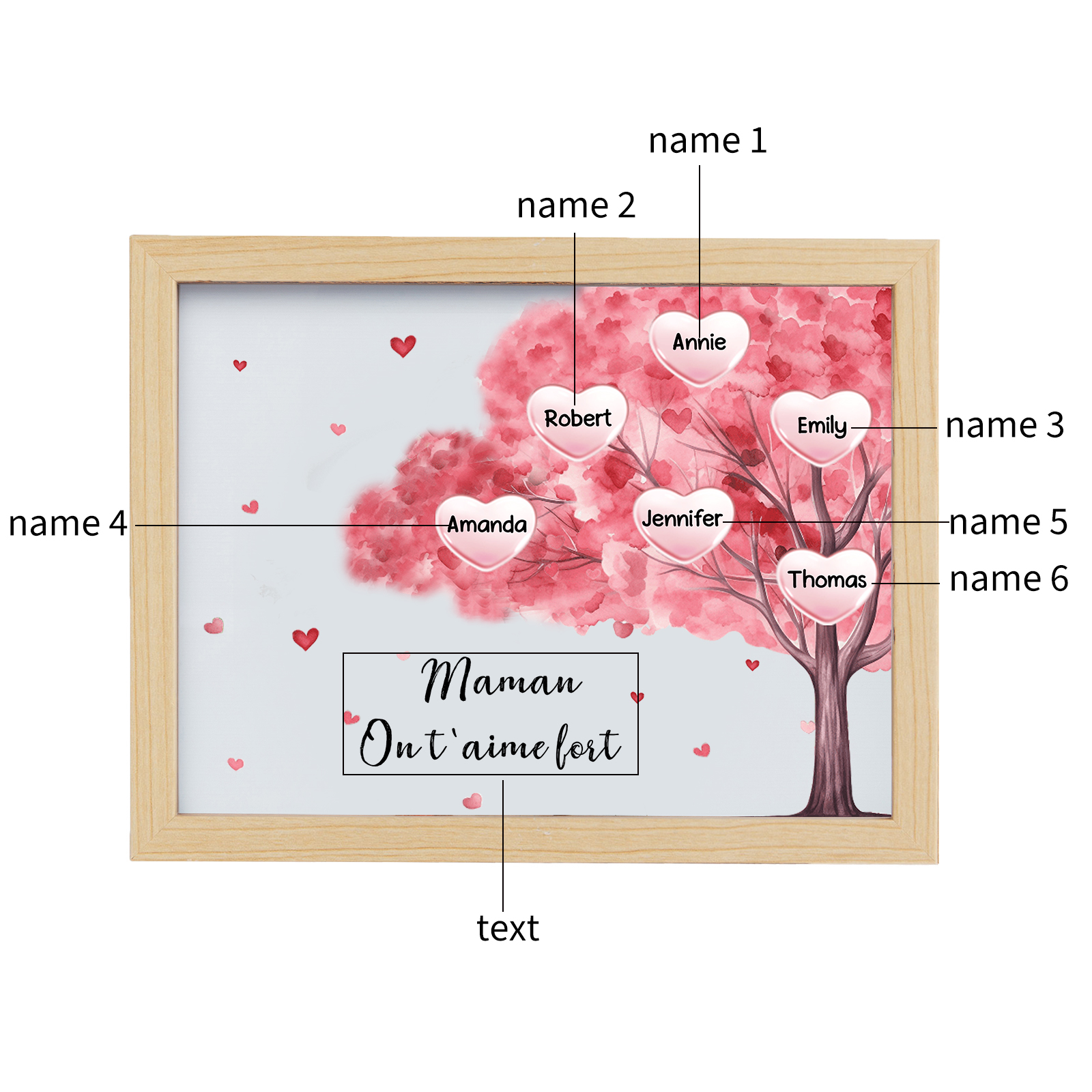 Marco con LED Árbol de la Vida 1-10 Nombres Personalizados con 1 Texto-Jessemade ES