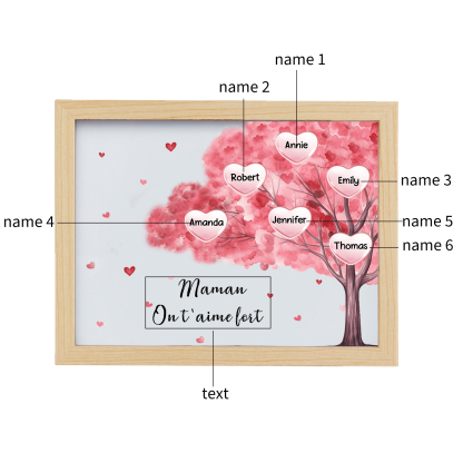 Marco con LED Árbol de la Vida 1-10 Nombres Personalizados con 1 Texto-Jessemade ES
