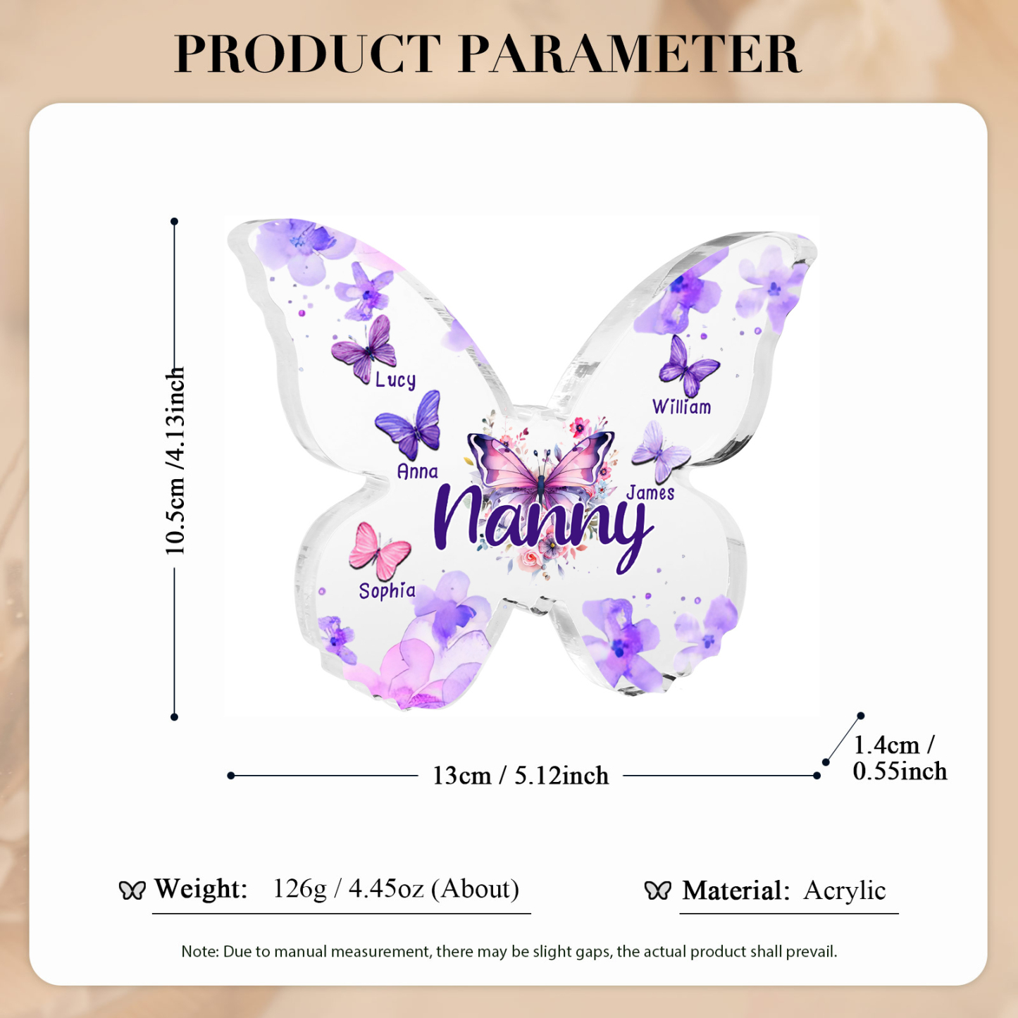 A mi mamá/abuela-Placa de acrílico "Mariposas" en forma de mariposa 5 nombres y 1 texto personalizados-Jessemade ES