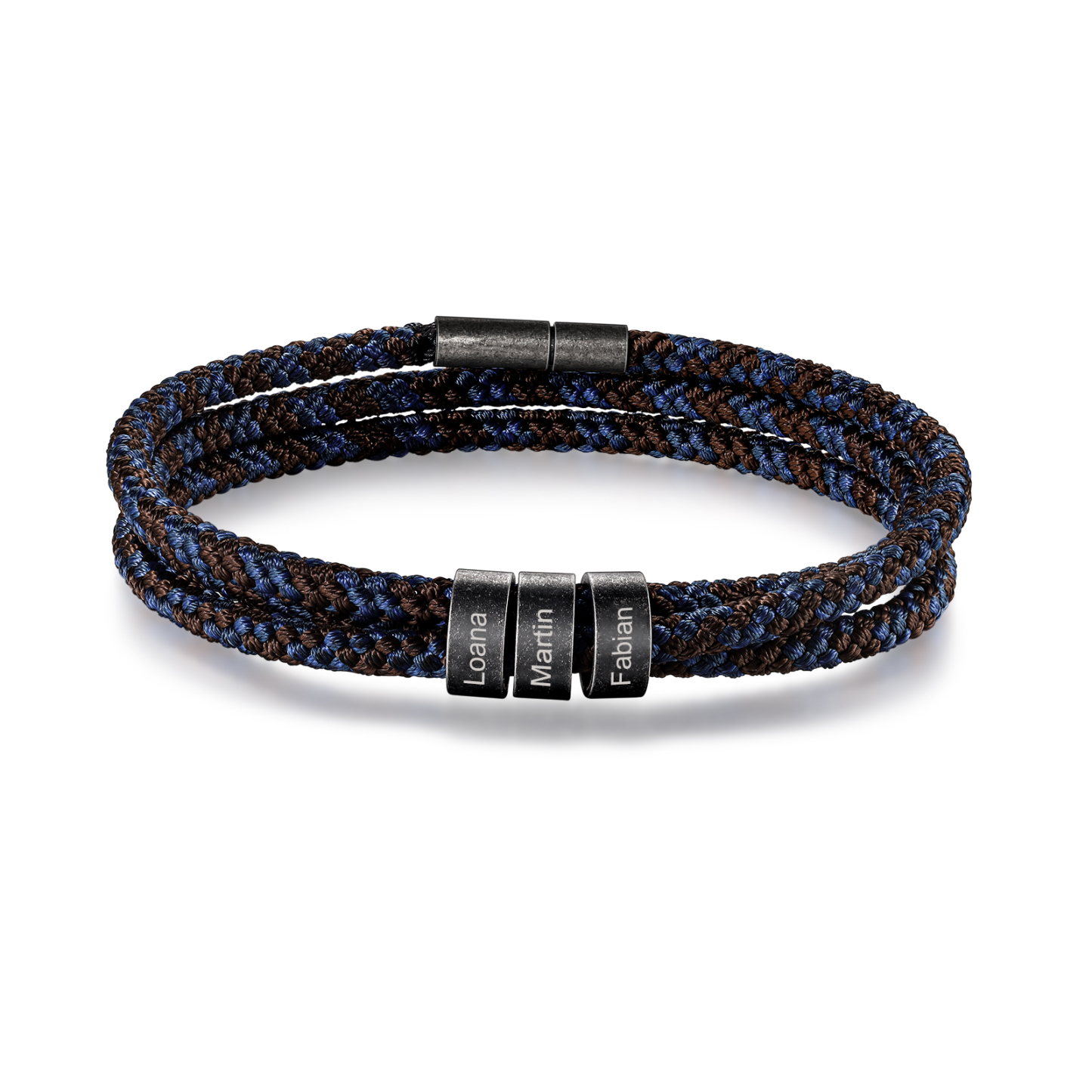 Pulsera de triple cuerda azul y marrón con 3 aros 3 nombres personalizados pulsera de hombre -Jessemade ES