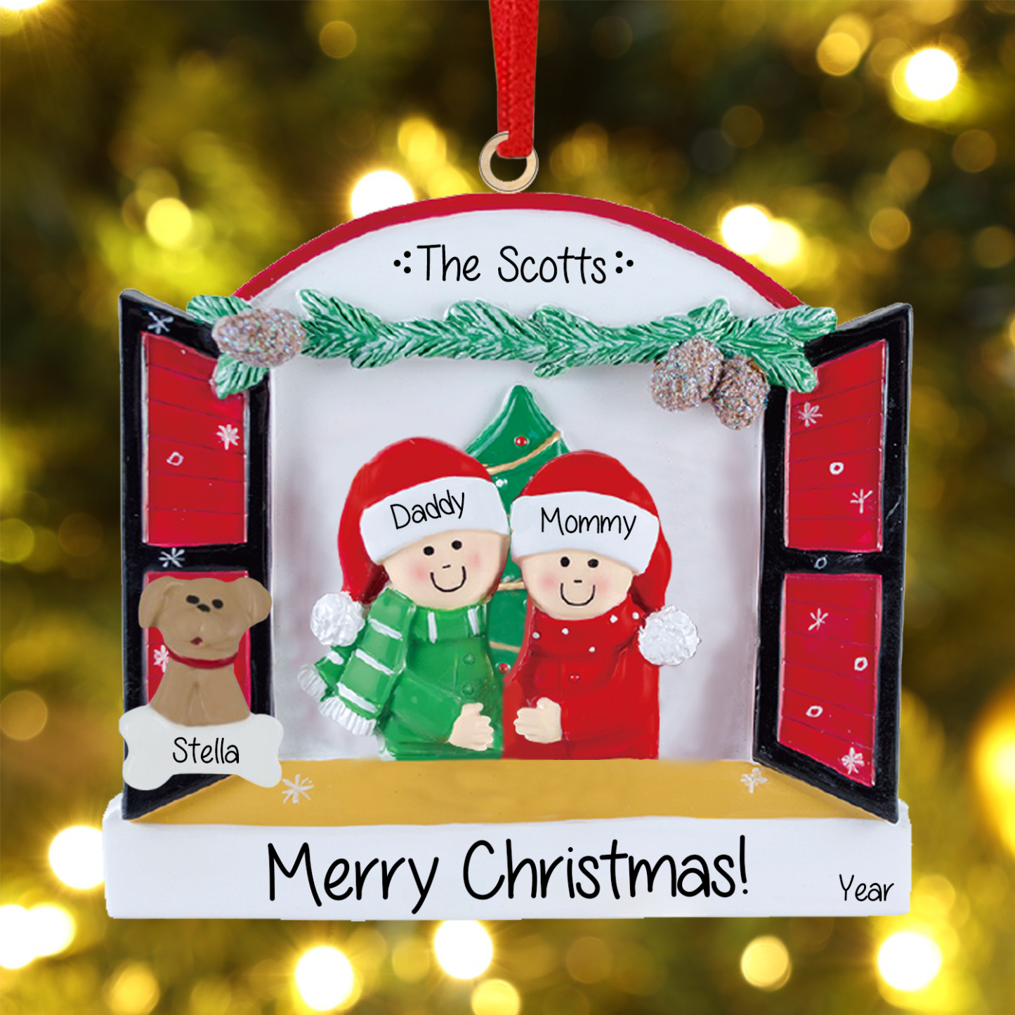 Navidad-Ornamentos Navideños de Madera Familia de 2-4 con Perro 3-5 Nombres Personalizados con 2 Textos y Año-Jessemade ES